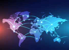 digital world map linked by lines connections network design